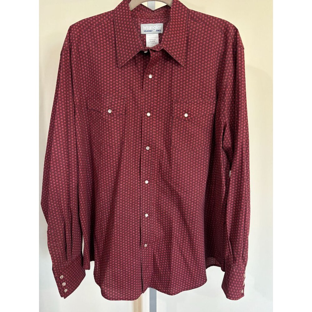 Wrangler Western Dress Shirt Wrancher Red Black Pearl Snaps Long Sleeve Mens XL - Picture 12 of 12